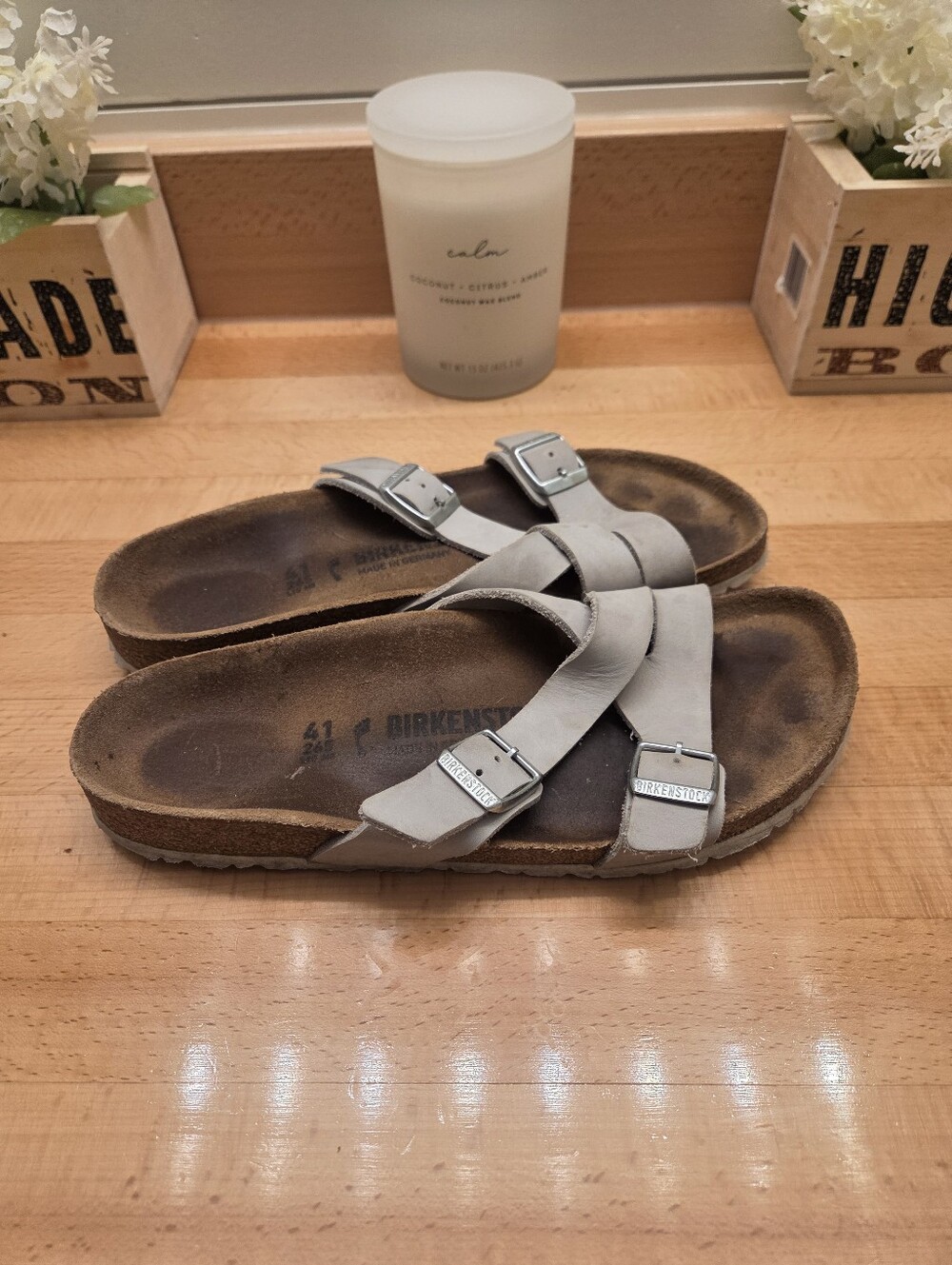 Birkenstock Yao Balance Sandals Light Gray Nubuck Leather Women's Size EU 41